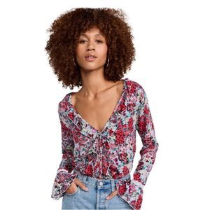 Free People Heat Wave Ruffle Long Sleeve Bodysuit. Medium